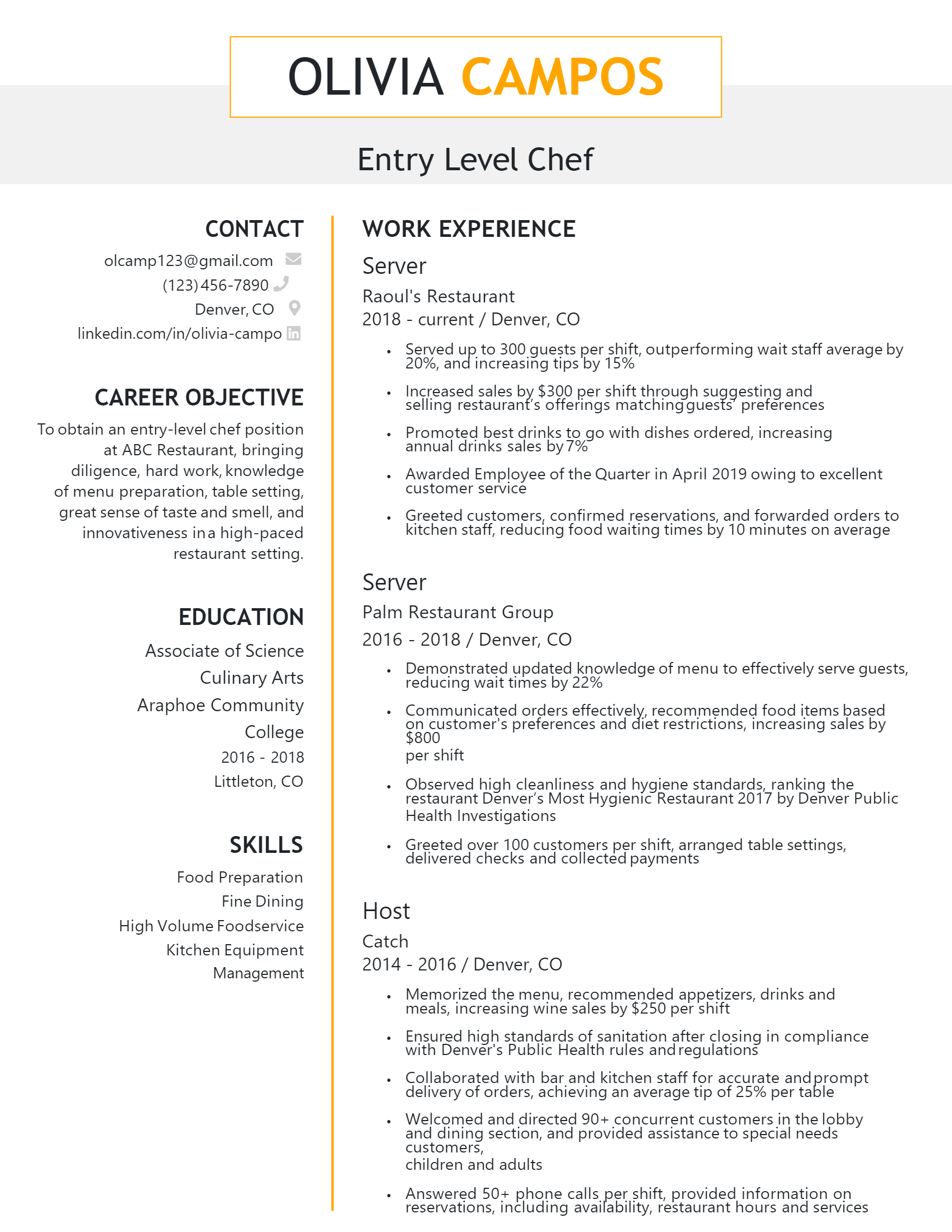 Entry Level Chef Resume .Docx (Word)