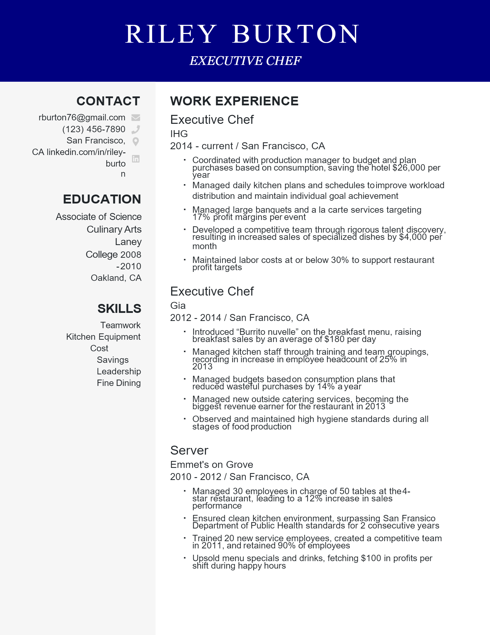 Download Free Executive Chef Resume Docx Word Template On 