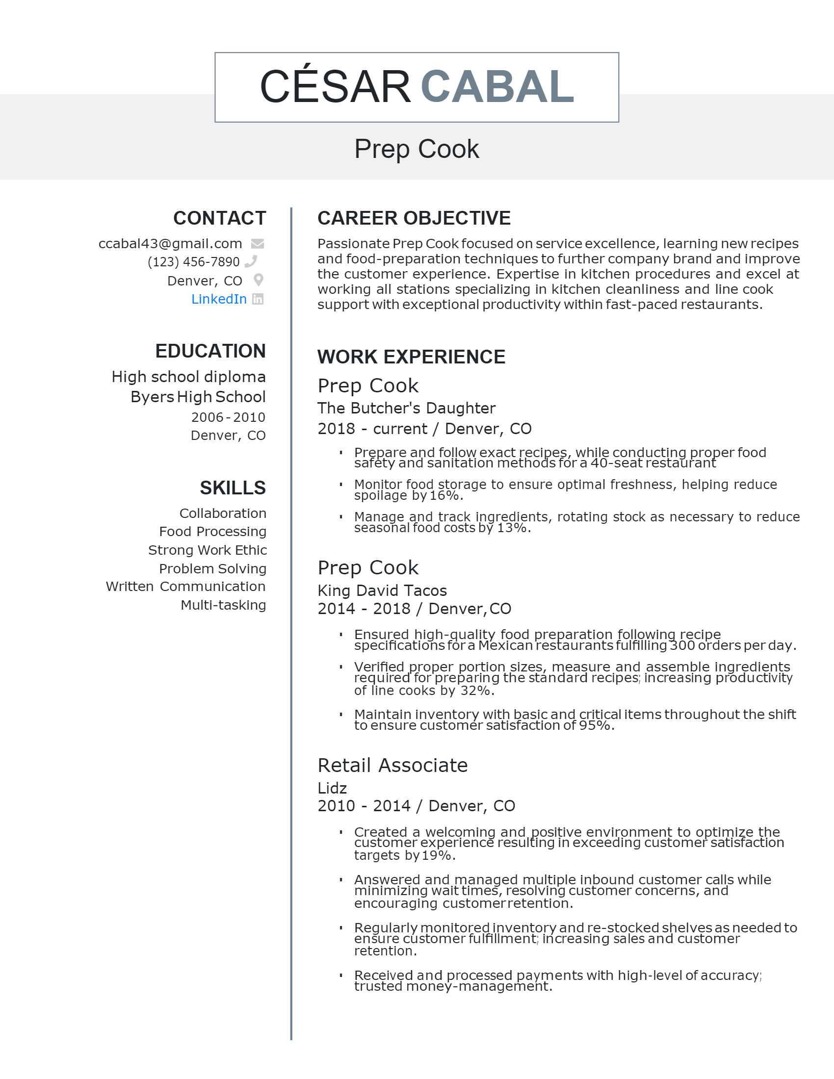 Download Free Prep Cook Resume Docx Word Template On ResumeThatWorks