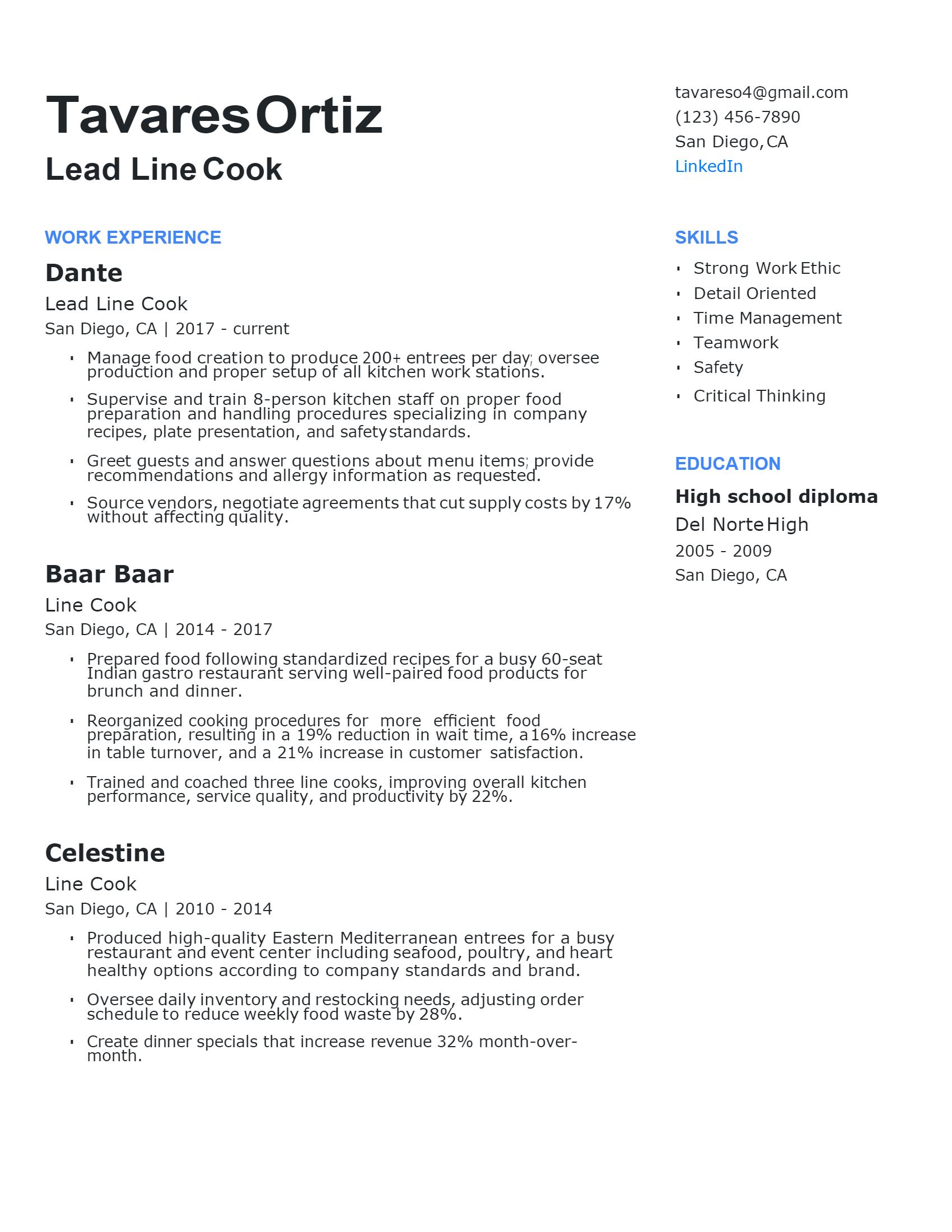 Lead Line Cook Resume .Docx (Word)