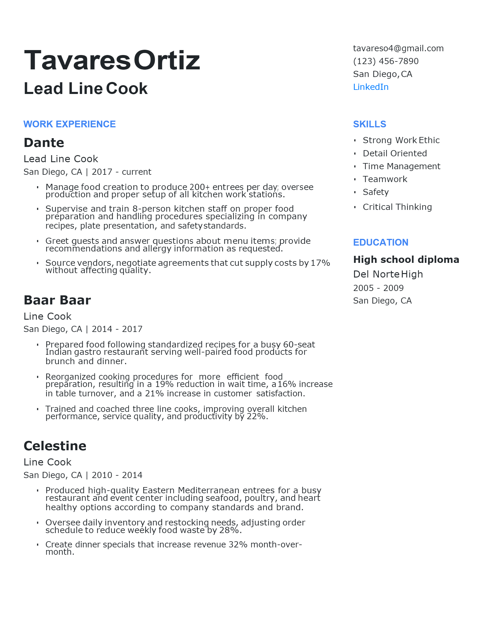 Download Free Lead Line Cook Resume Docx Word Template On 