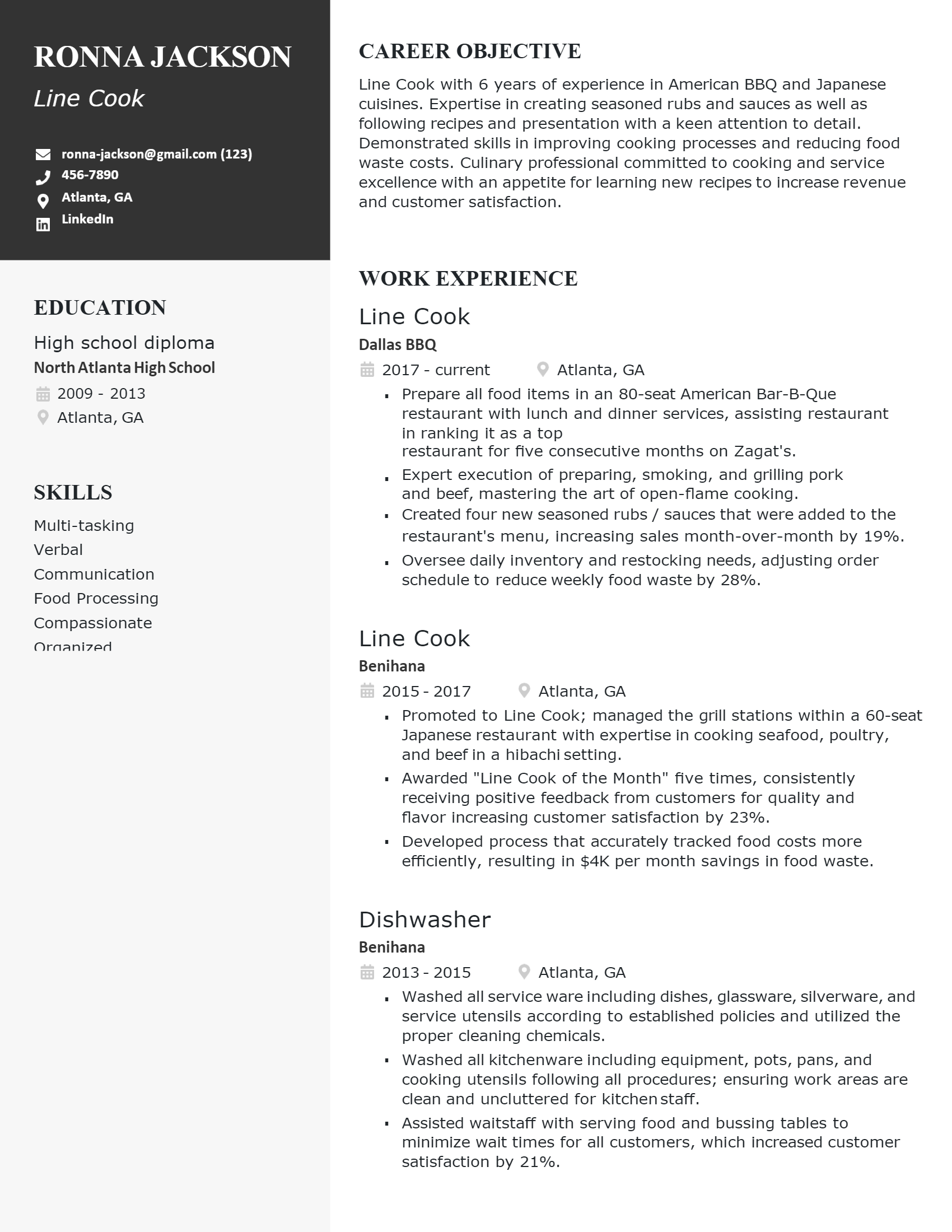 Download Free Line Cook Resume Docx (Word) Template on ResumeThatWorks com
