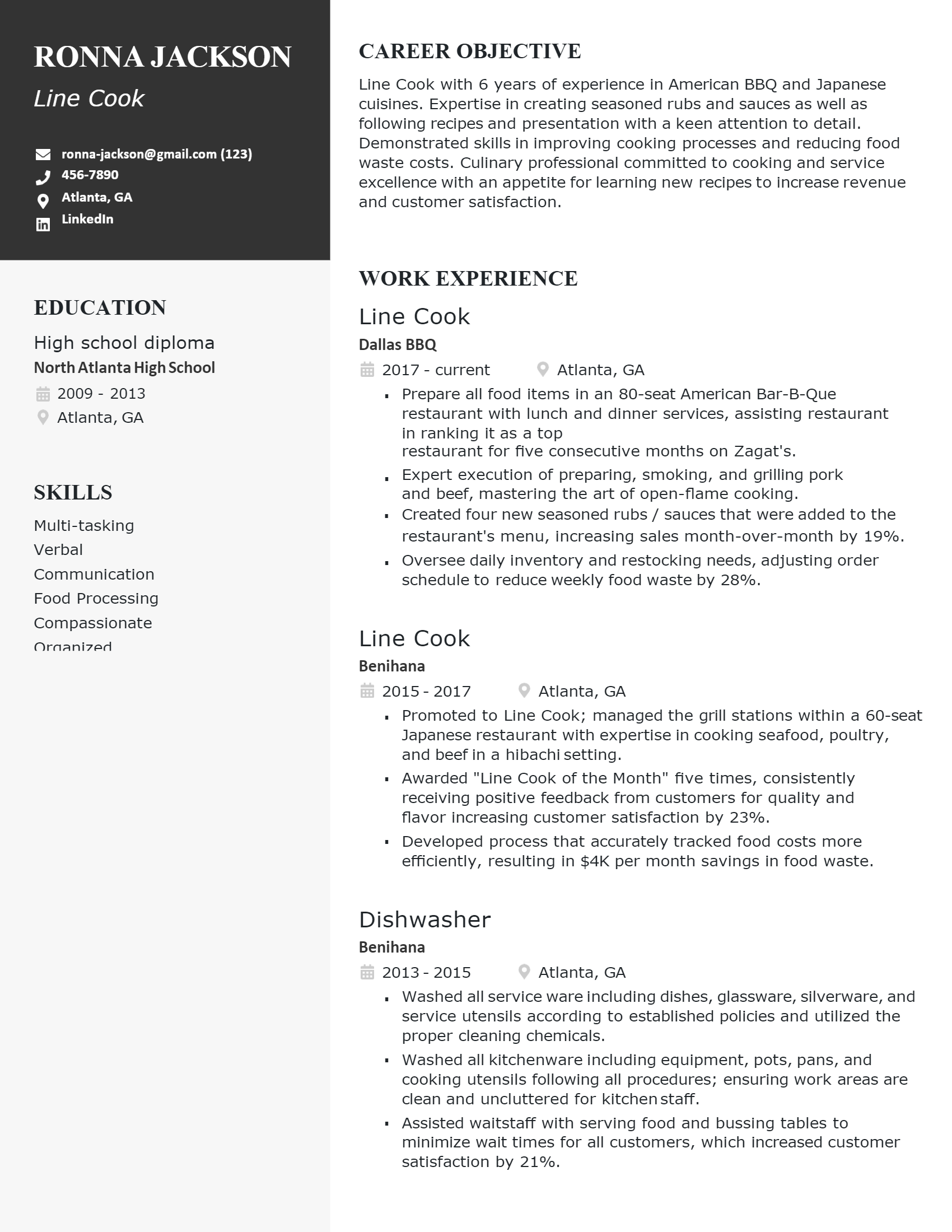 Download Free Line Cook Resume Docx Word Template On ResumeThatWorks