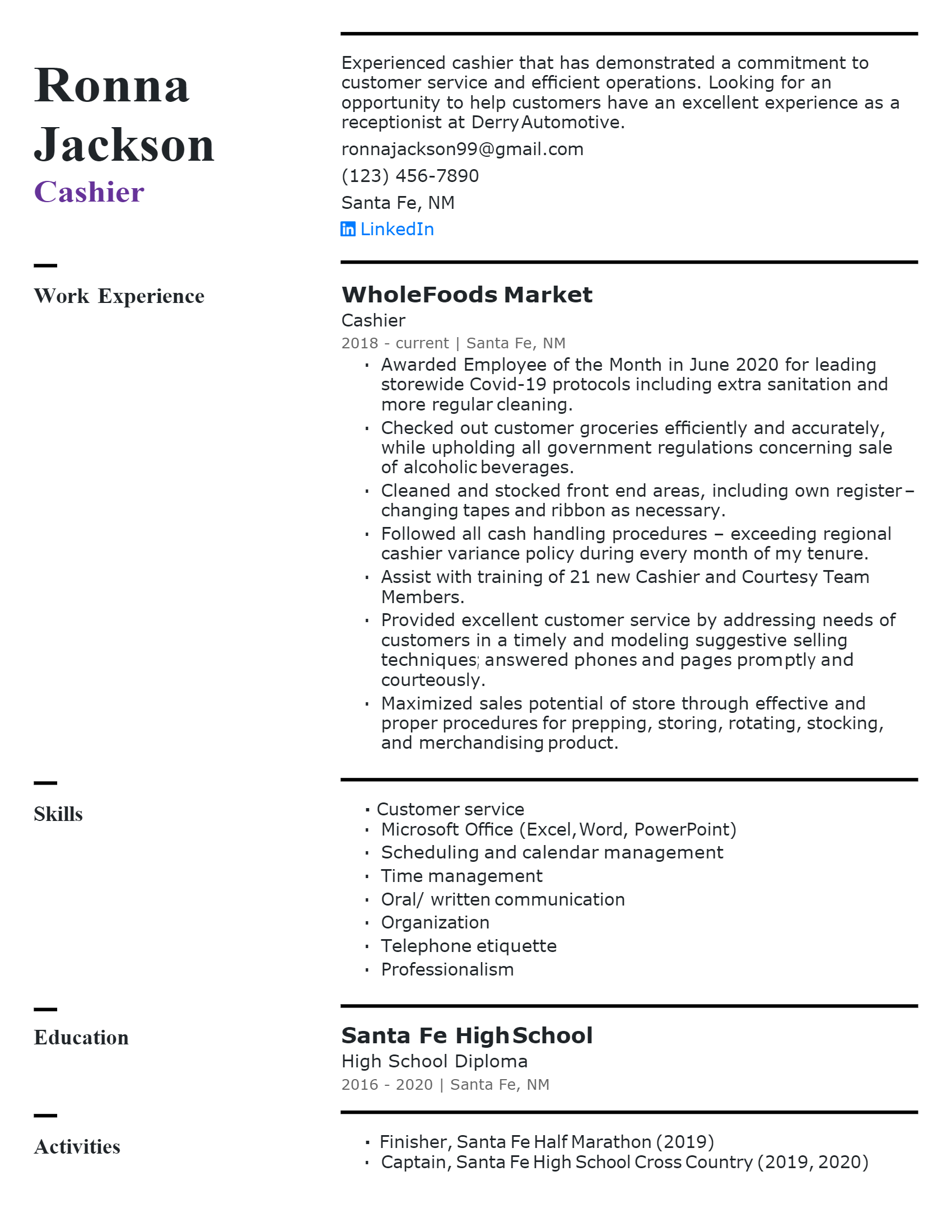 Entry-level Receptionist Resume .Docx (Word)