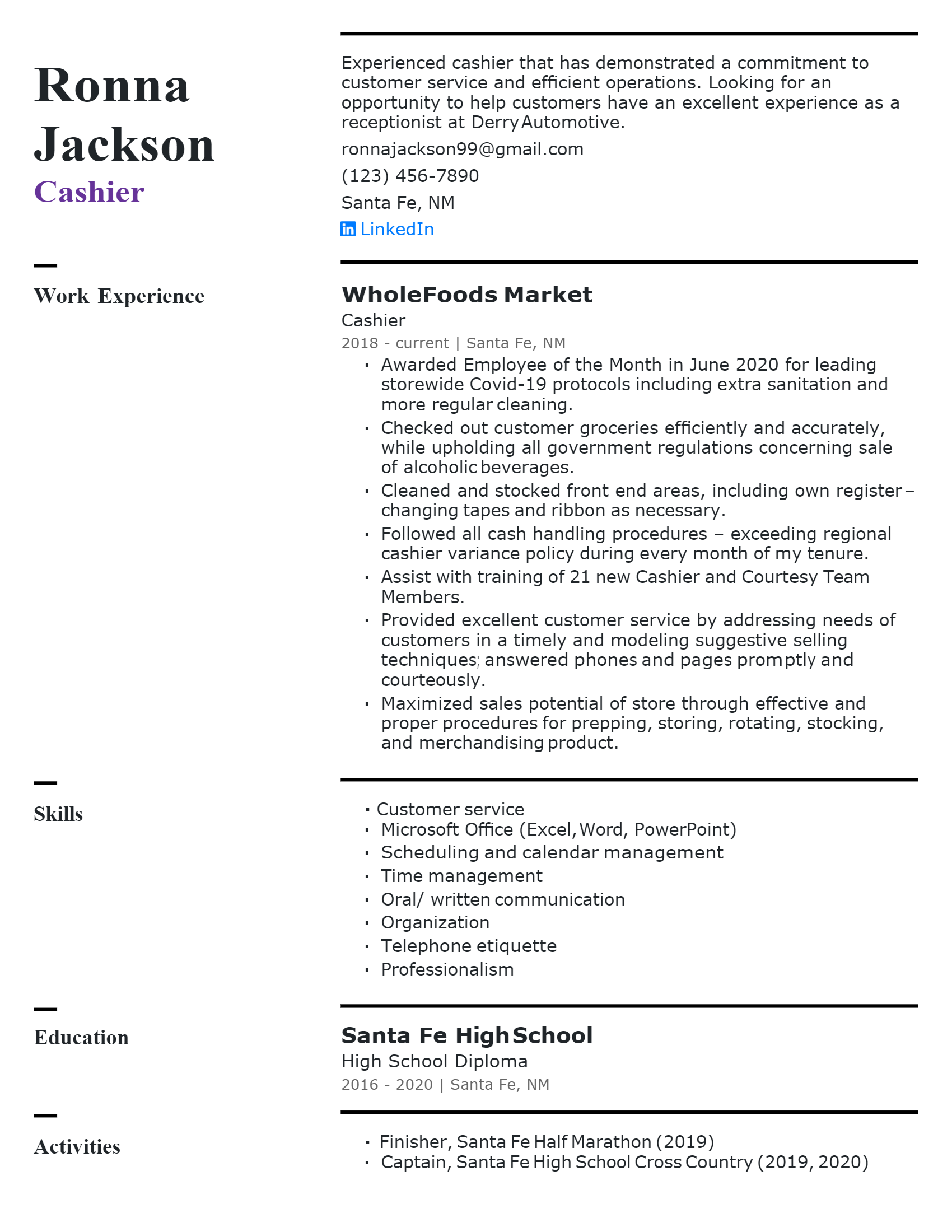 Download Free Entrylevel Receptionist Resume .Docx (Word) Template on