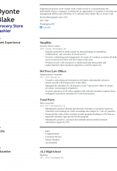 Grocery Store Cashier Resume .Docx (Word)