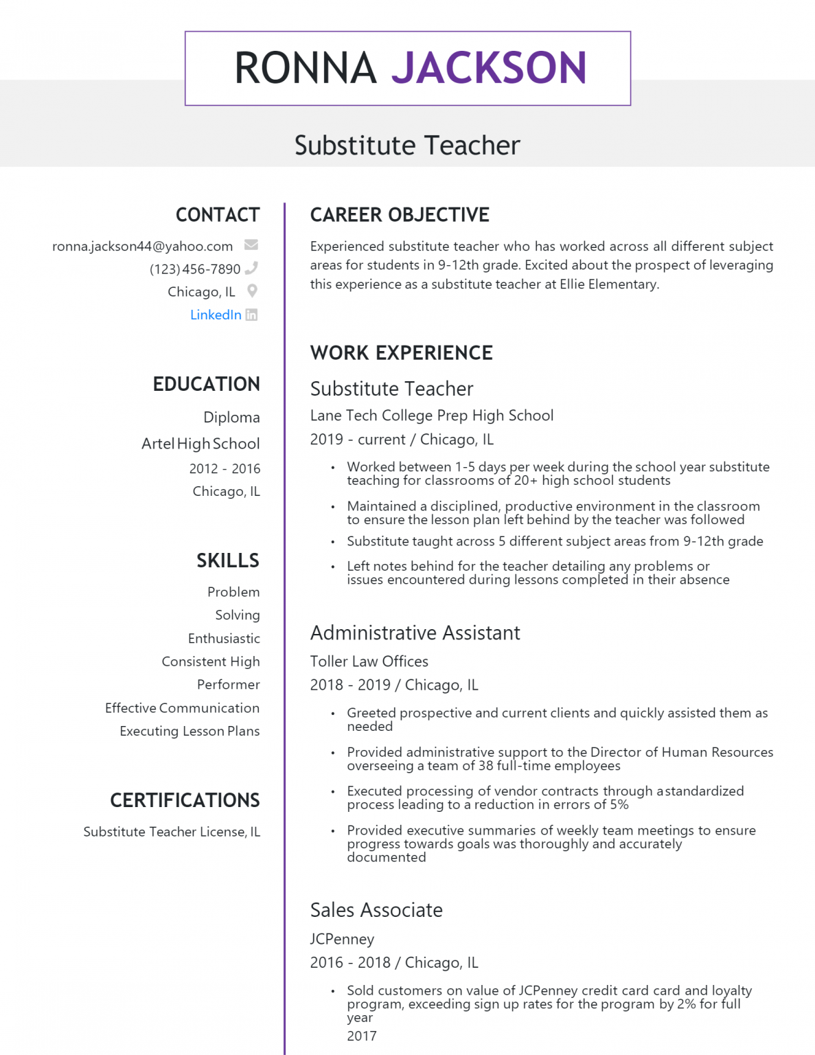 Download free substitute teacher resume docx word template on