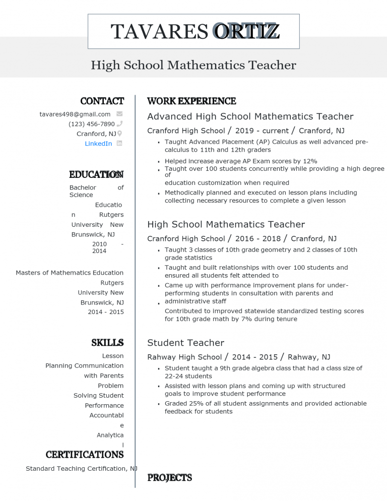 Download Free Teacher Resume .Docx (Word) Template on ResumeThatWorks.com