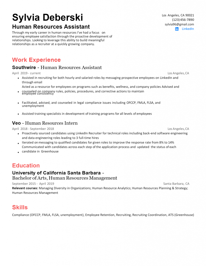 resume objective for human resources assistant