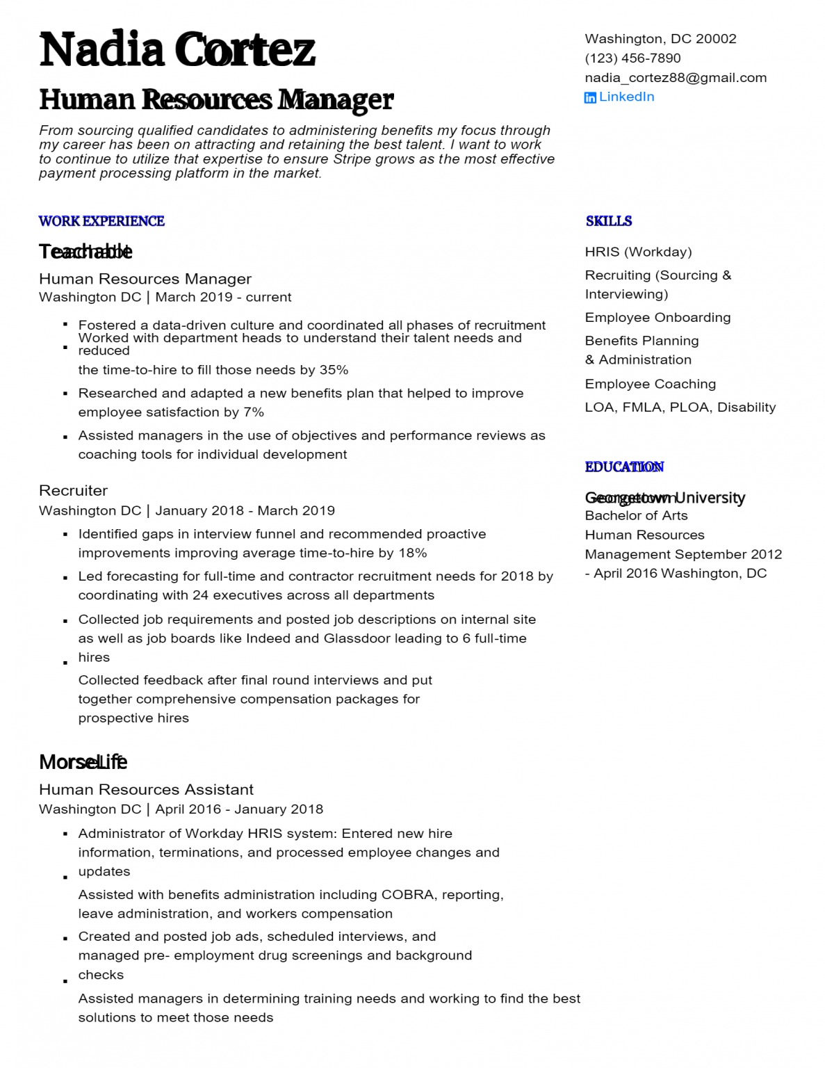 human resources manager resume headline