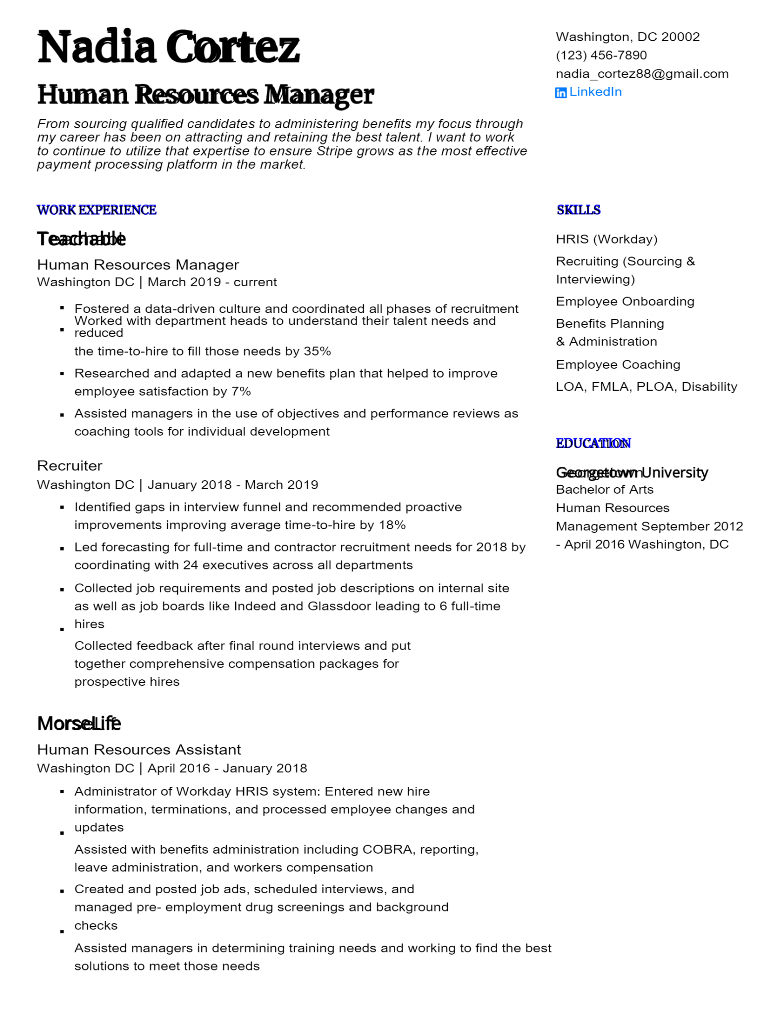 human resources manager resume profile