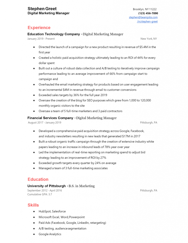 Digital Marketing Manager Resume .Docx (Word)