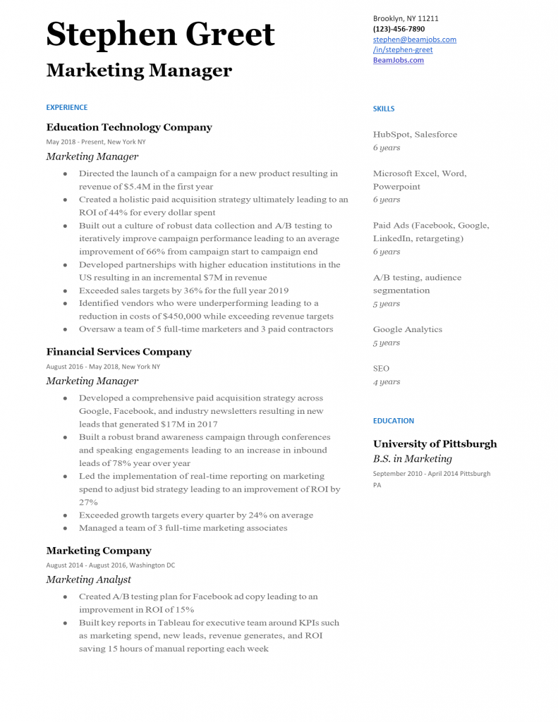 Marketing Manager Resume .Docx (Word)