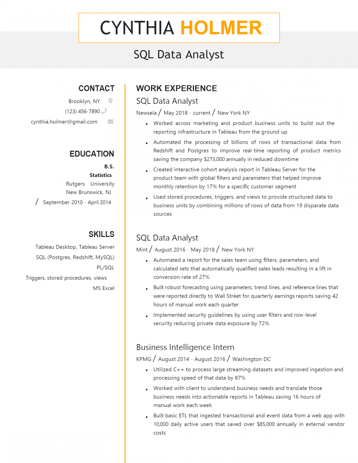 Download Free SQL Data Analyst Resume .Docx (Word) Template on ...