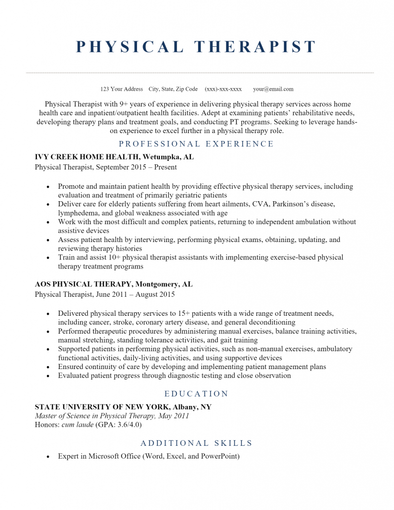 Physical Therapist Resume .Docx (Word)