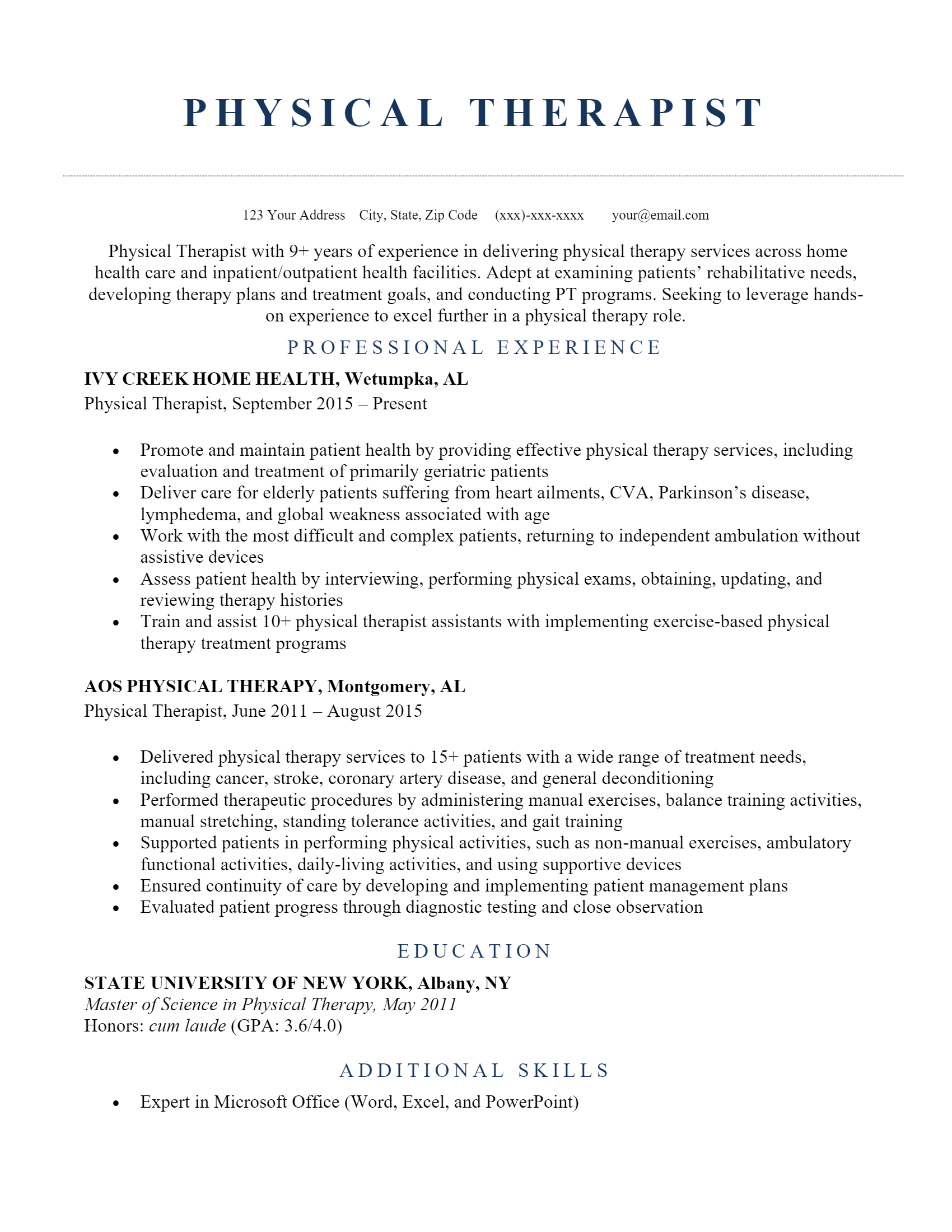 Physical Therapist Resume .Docx (Word)