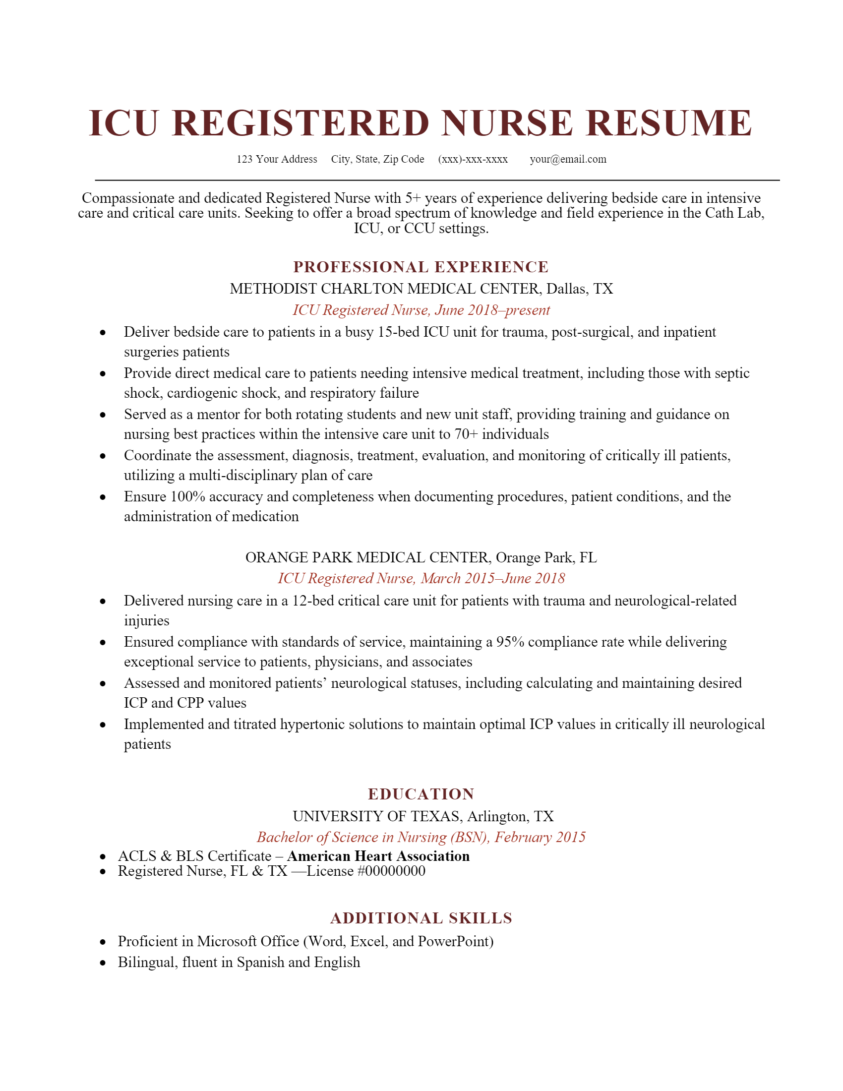 Registered Nurse Resume .Docx (Word)