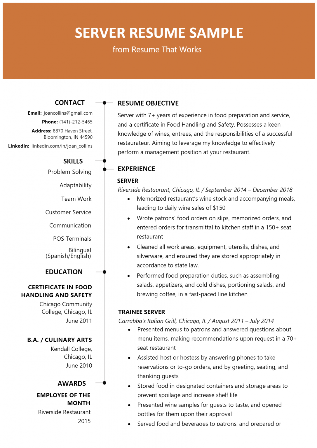 Download Free Server Resume .Docx (Word) Template on ResumeThatWorks.com