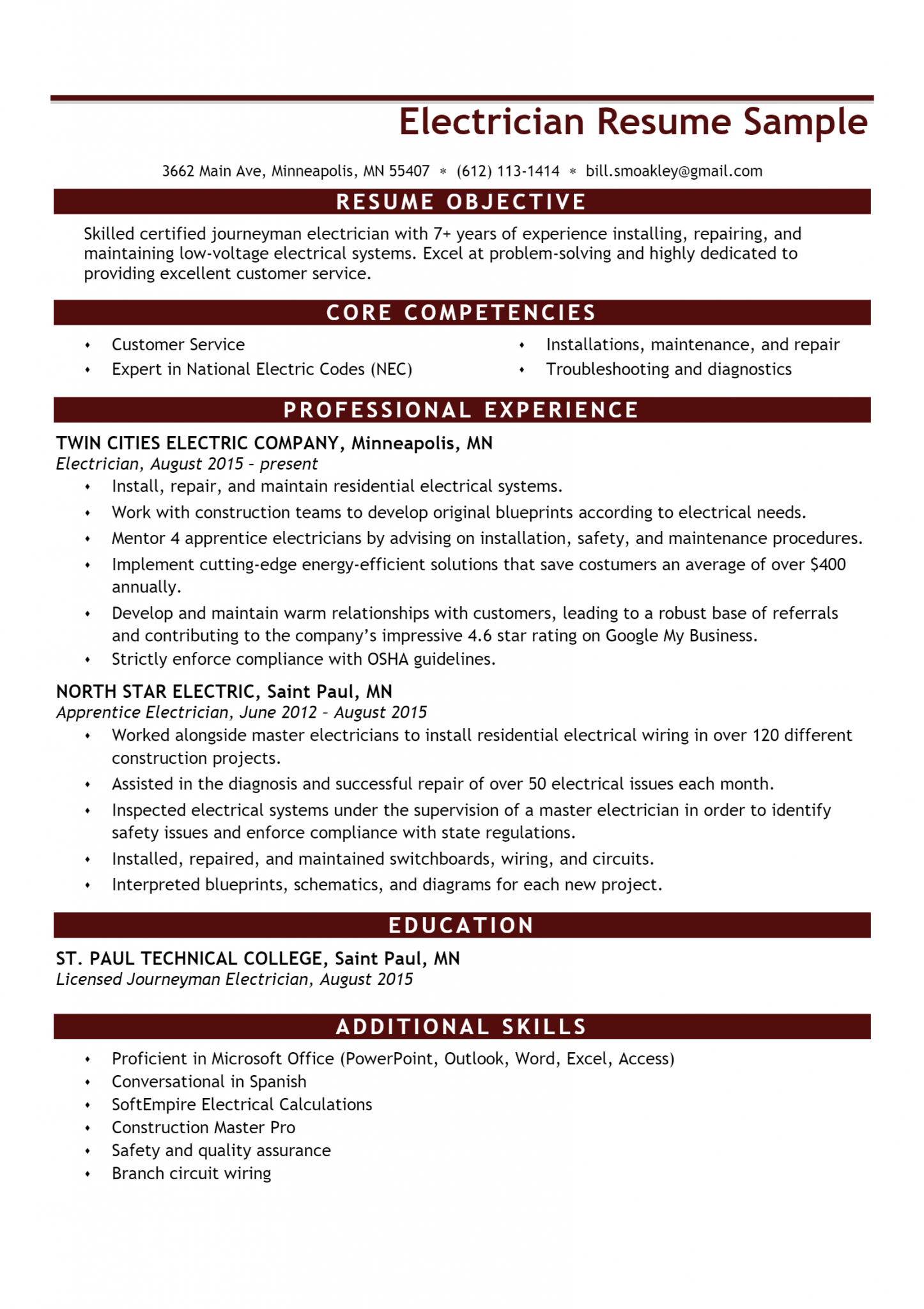 Download Free Electrician Resume .Docx (Word) .Docx (Word) Template on ...