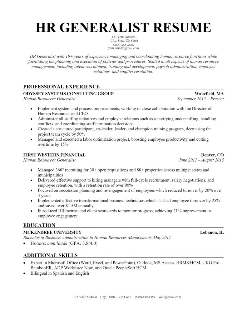 HR Generalist Resume .Docx (Word)