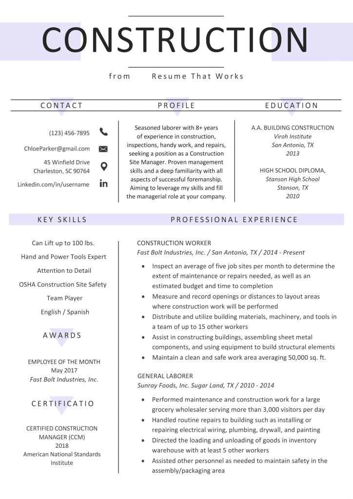 Construction Worker Resume .Docx (Word)