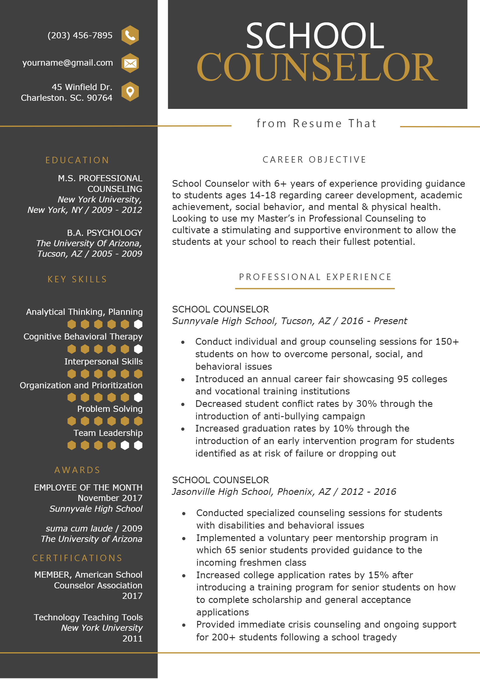 School Counselor Resume .Docx (Word)