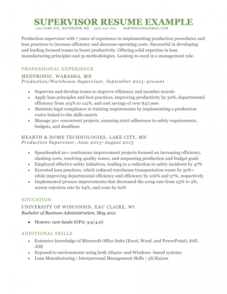 supervisor resume word format in word