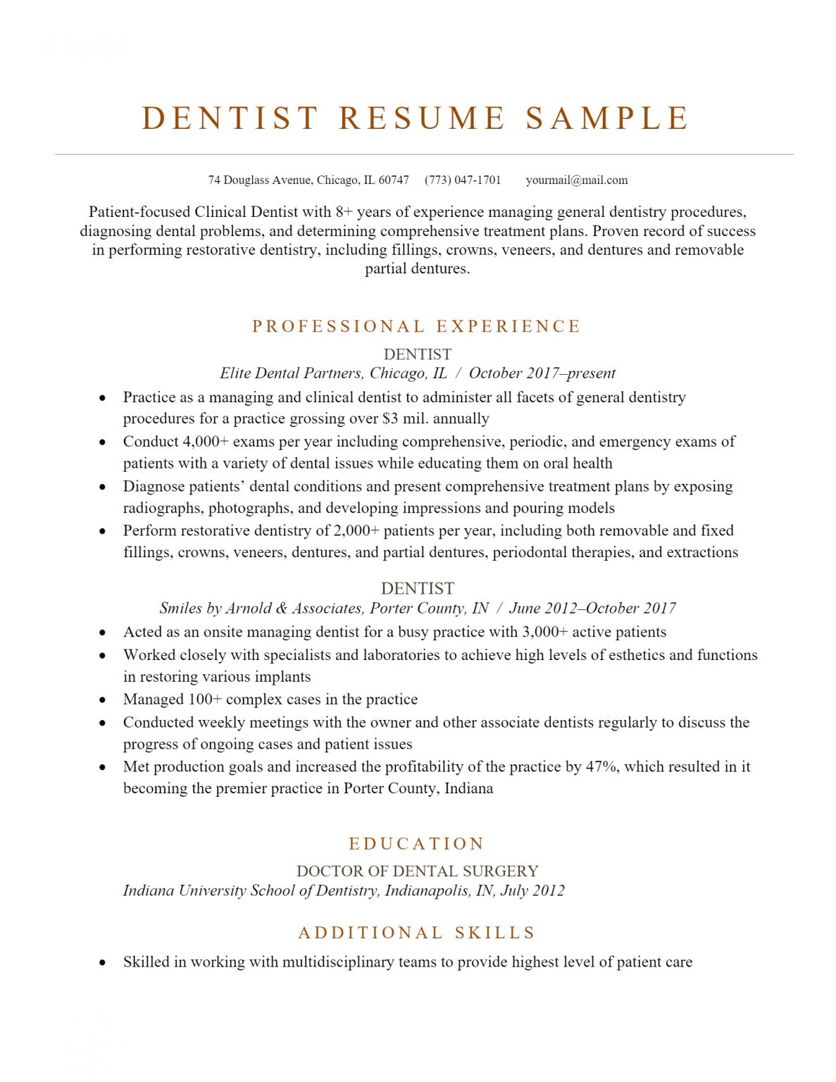 Download Free Dentist Resume .docx (word) Template On Resumethatworks.com