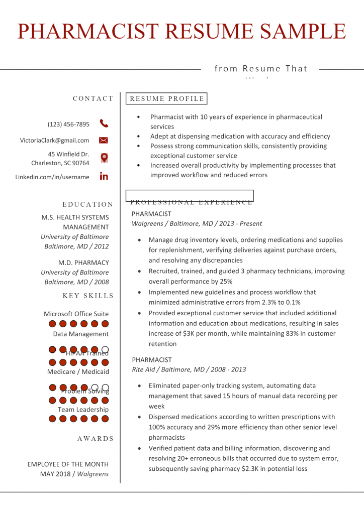 Pharmacist Resume .Docx (Word)