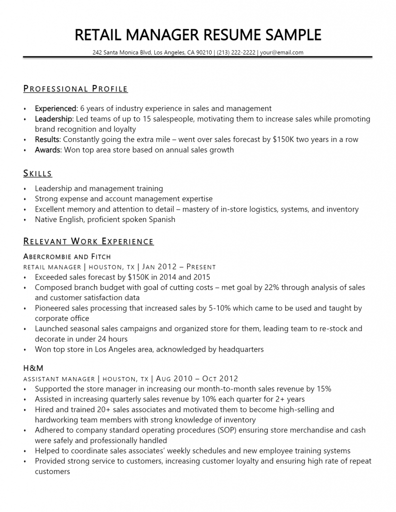 Retail Manager Resume .Docx (Word)