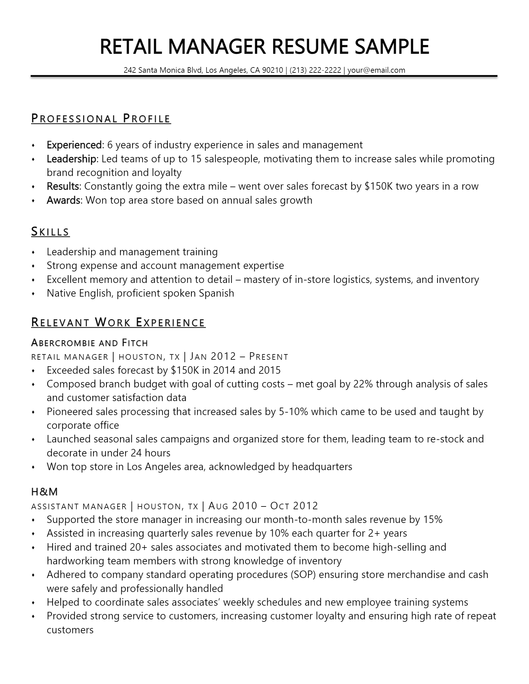 Retail Manager Resume .Docx (Word)