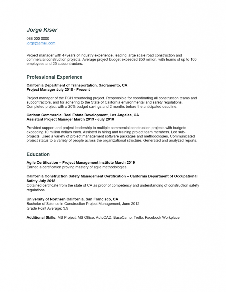 Project Manager Resume .Docx (Word)