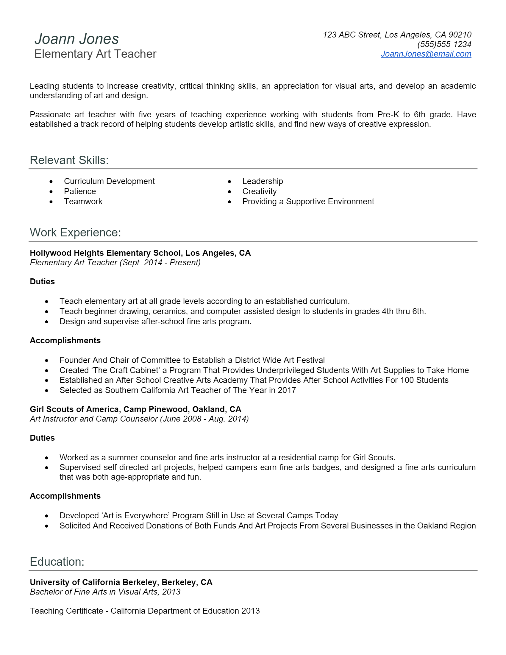 Teacher Resume .Docx (Word)