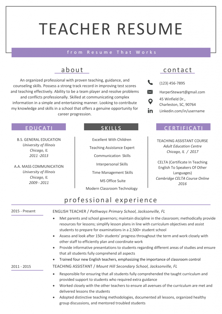 Teacher Resume .Docx (Word)