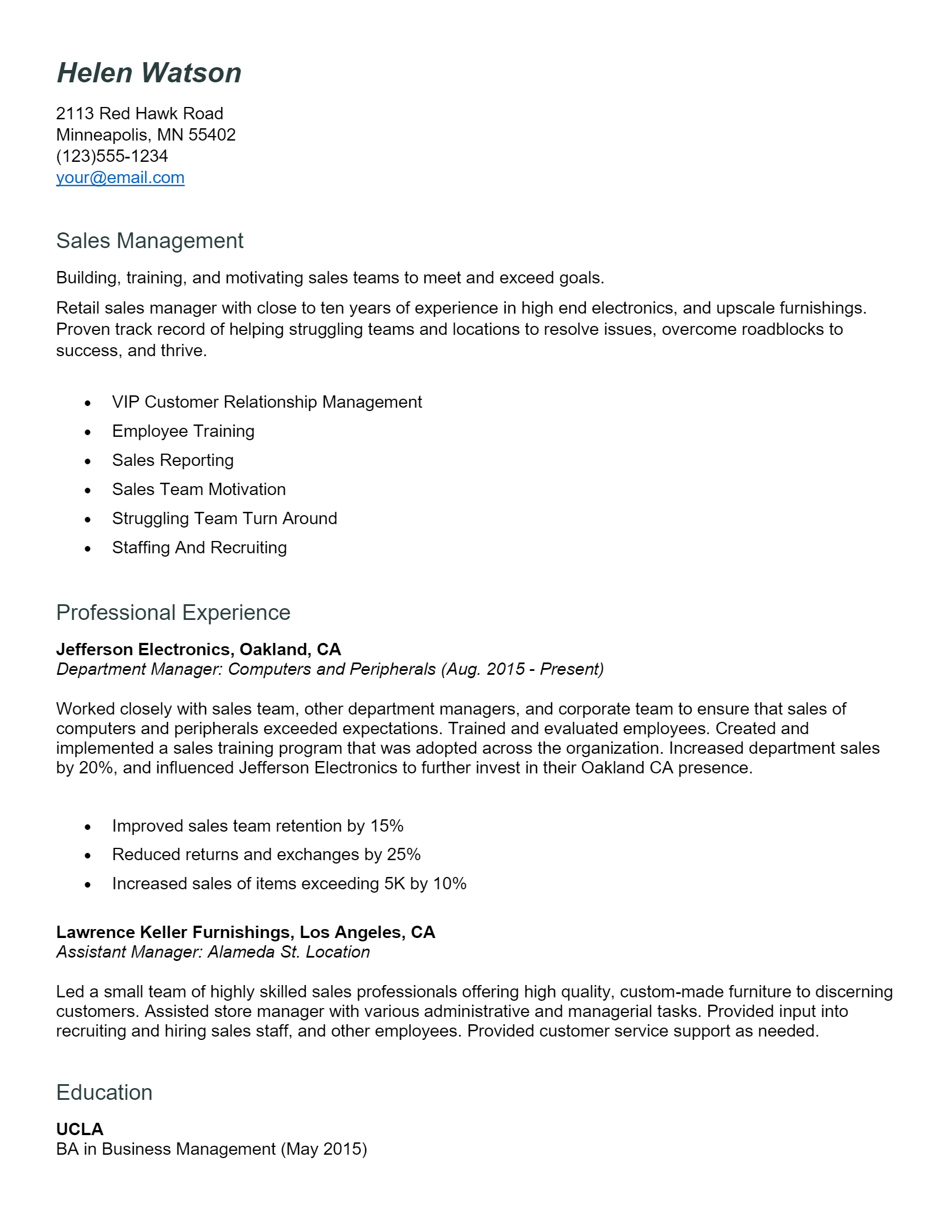 Manager Resume .Docx (Word)