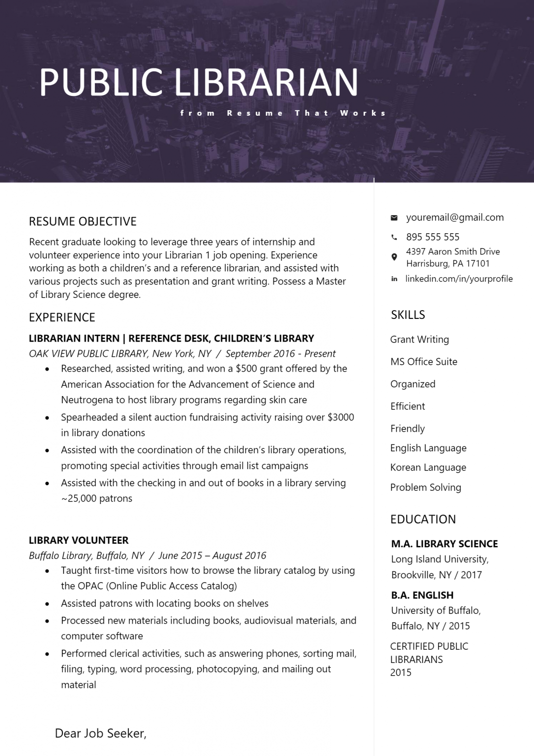 Download Free Librarian Resume .Docx (Word) Template on