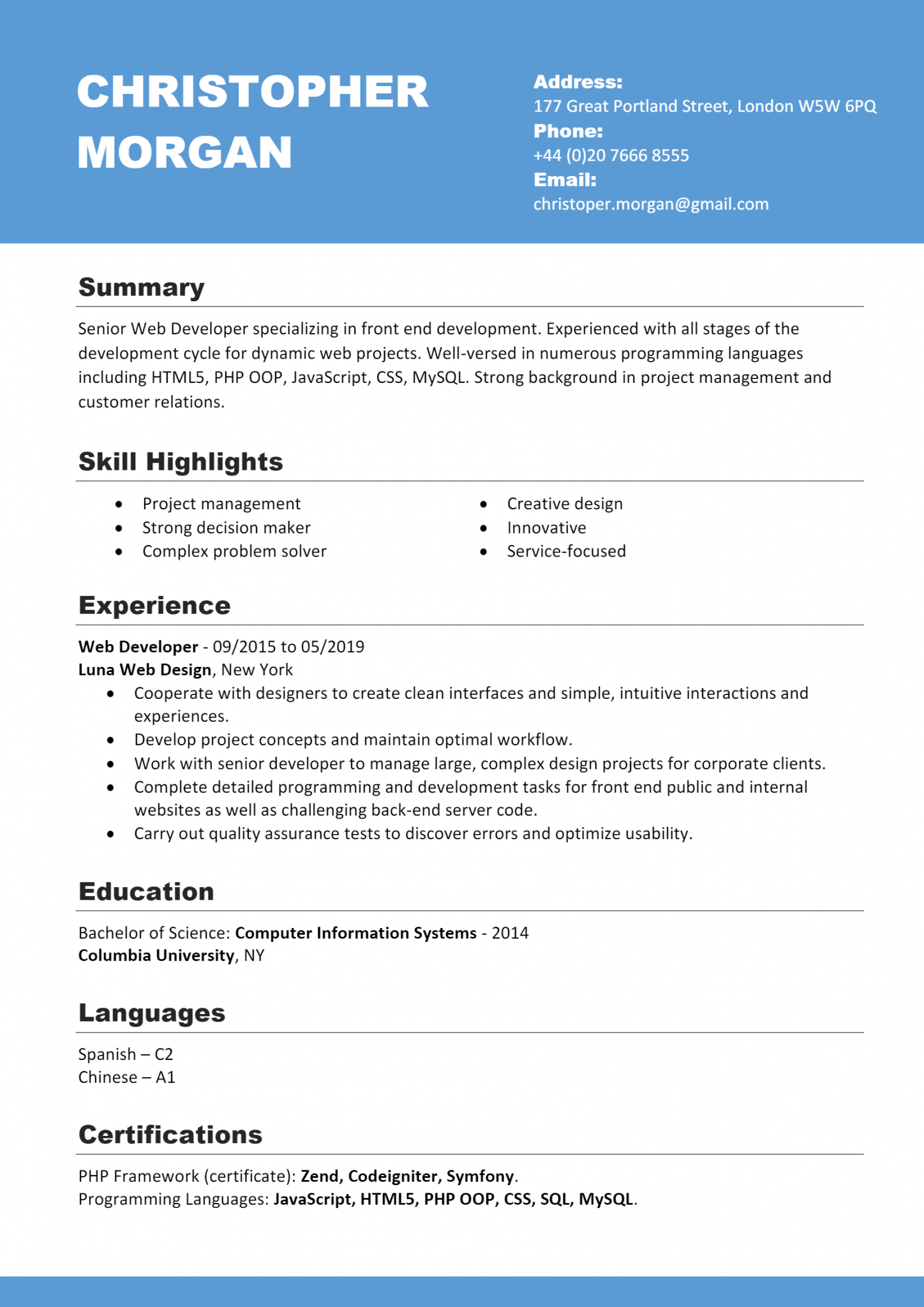 Download Free Senior Web Developer Resume .Docx (Word) Template on ...