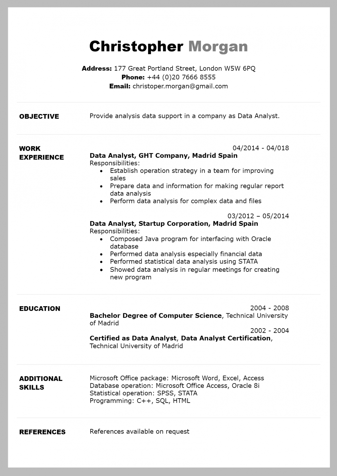 resume template download for data analyst