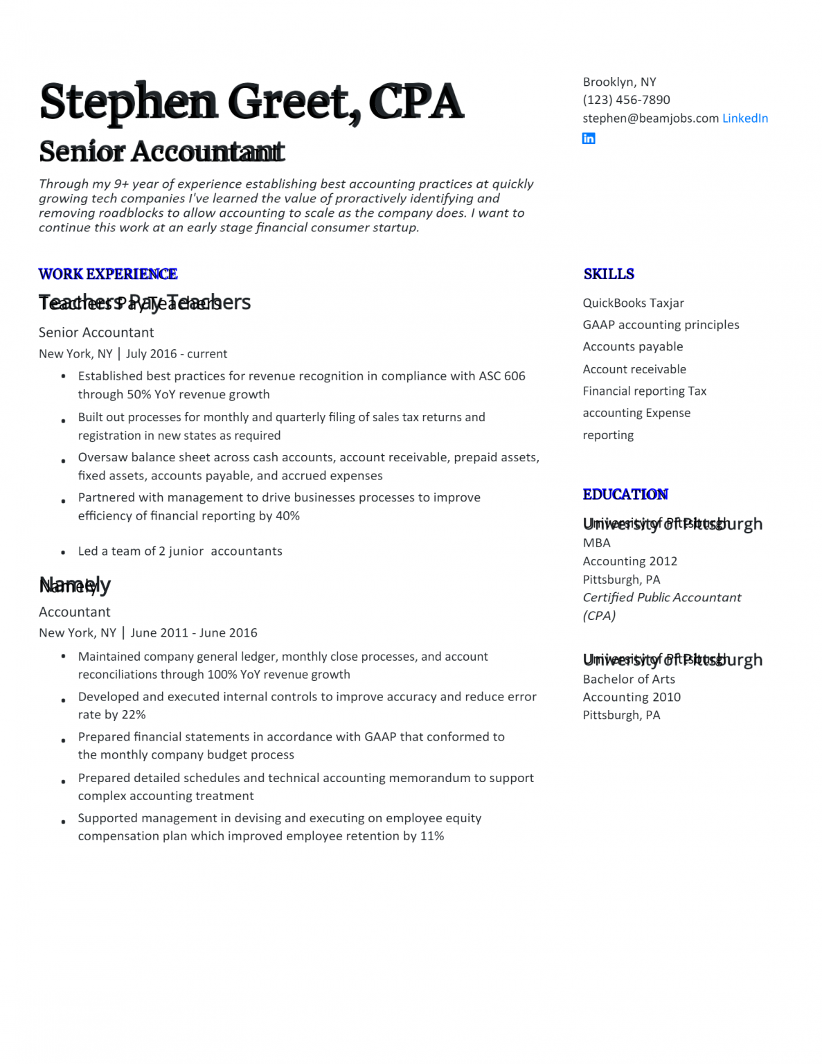 senior accountant resume word format in word