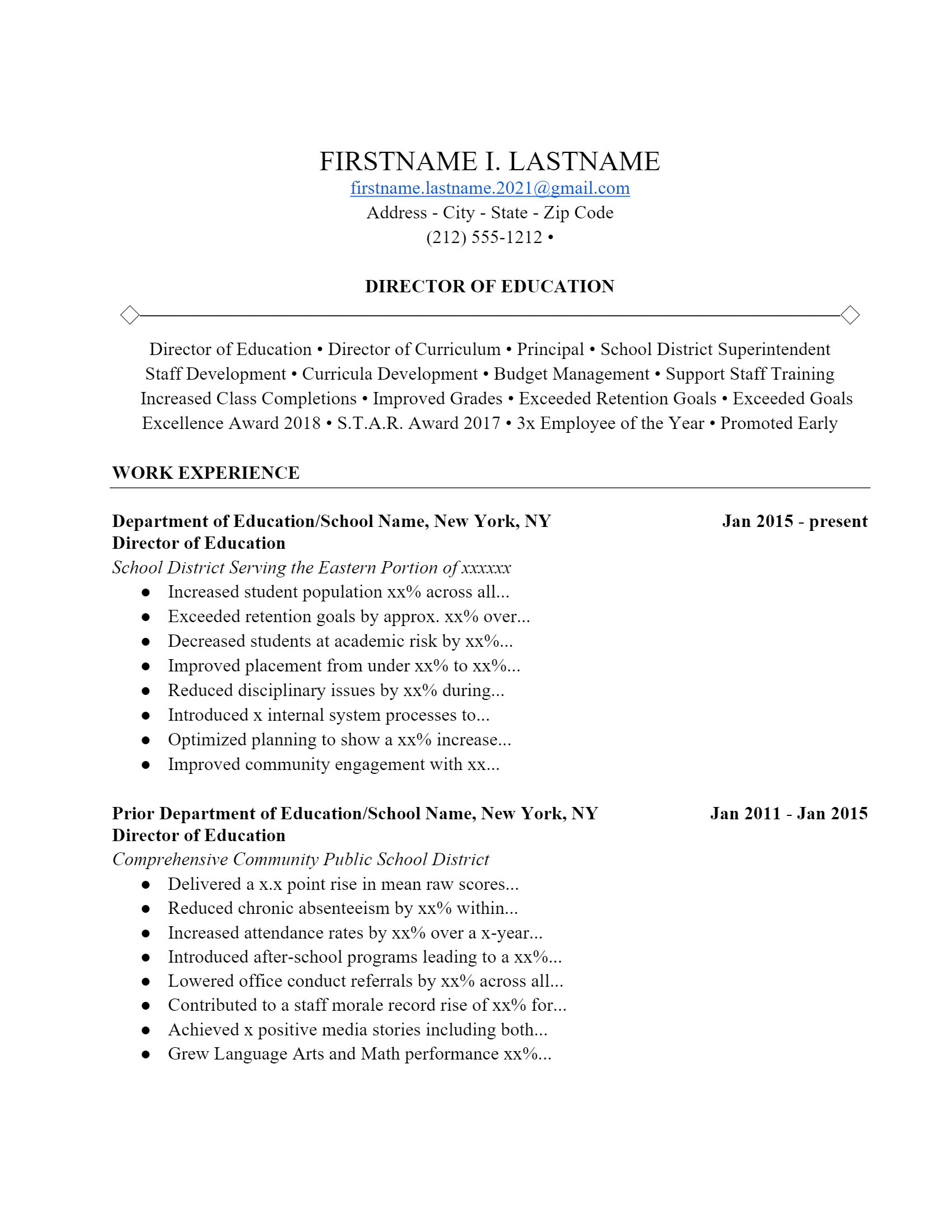 Education director Resume .Docx (Word)