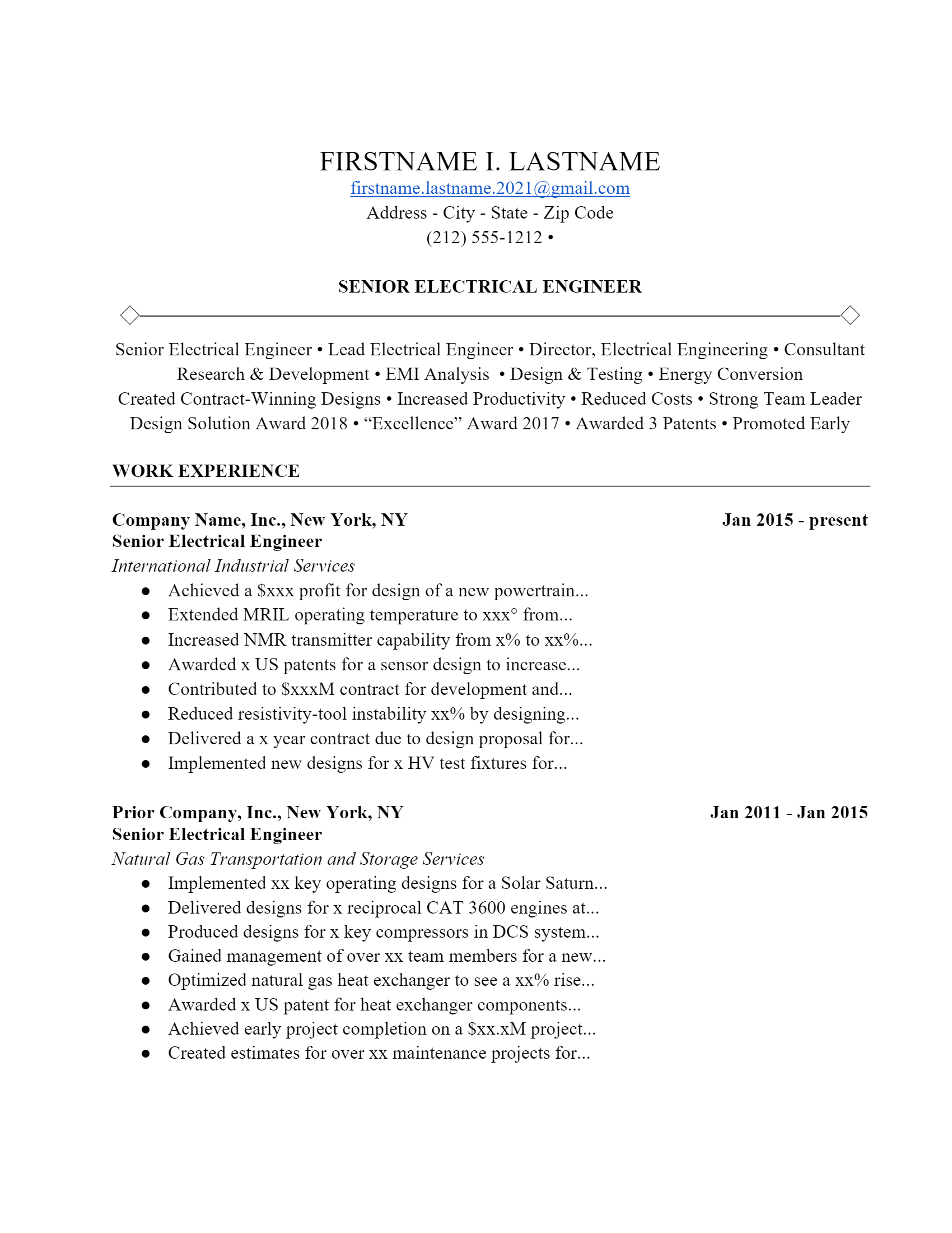 Electrical Engineer Resume .Docx (Word)