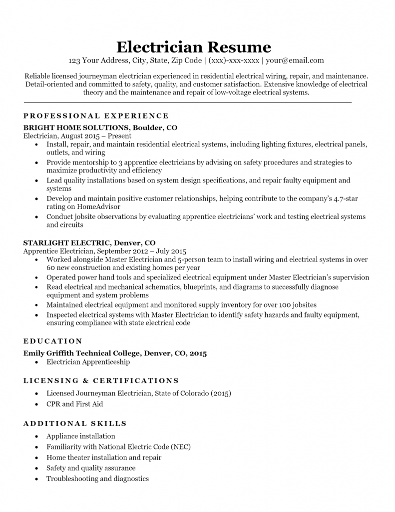 Electrician resume .Docx (Word)