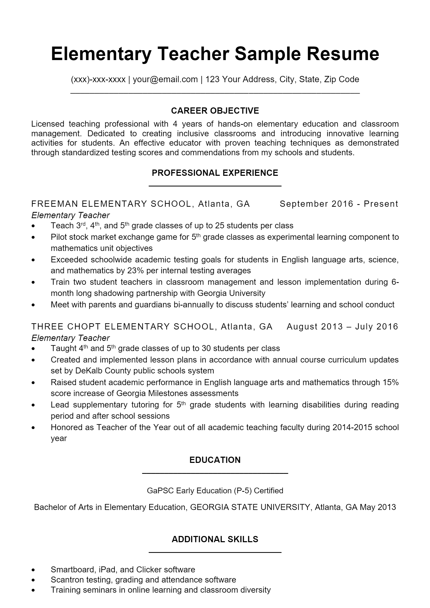 Elementary Teacher Resume .Docx (Word)