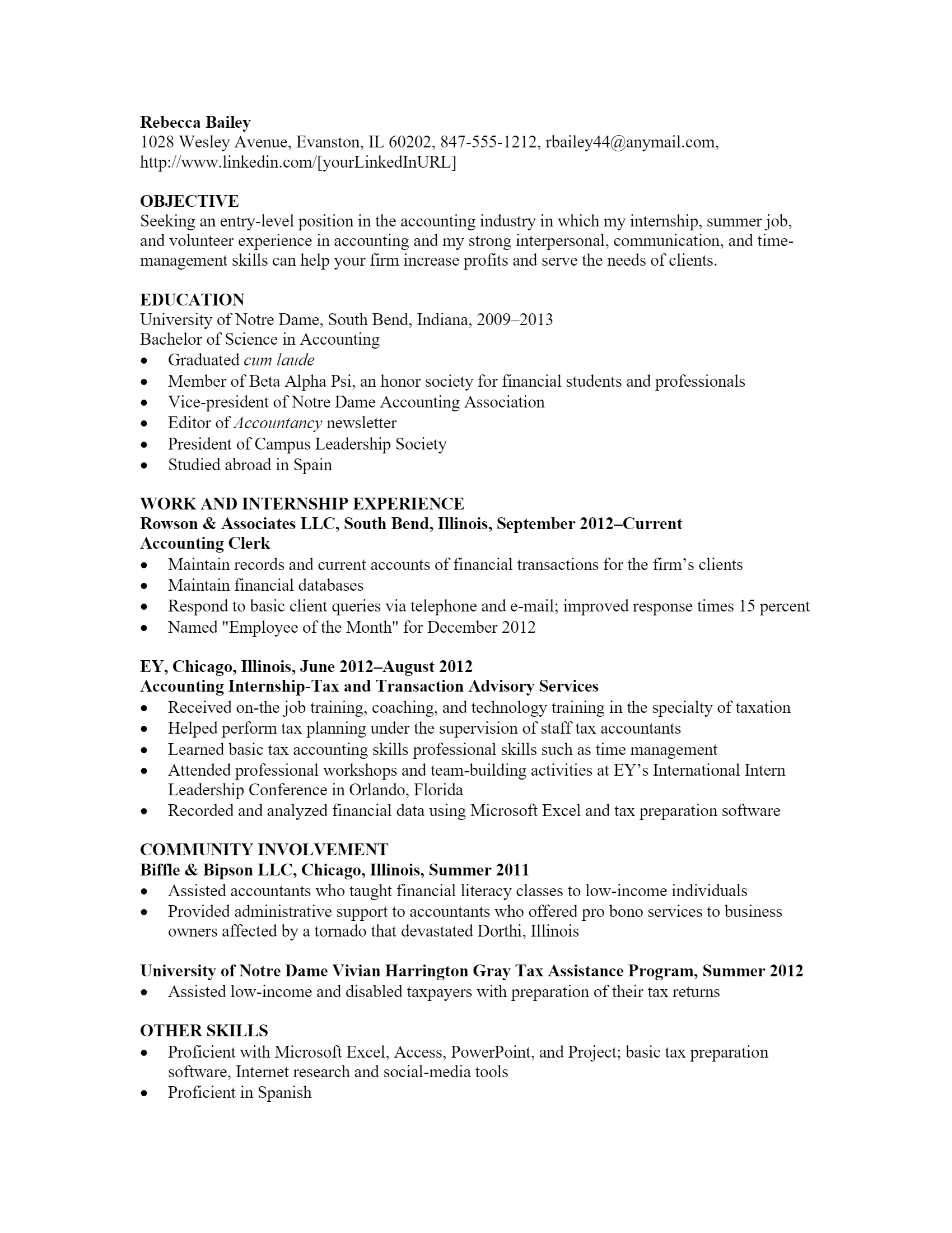 Entry-level Accountant Resume .Docx (Word)