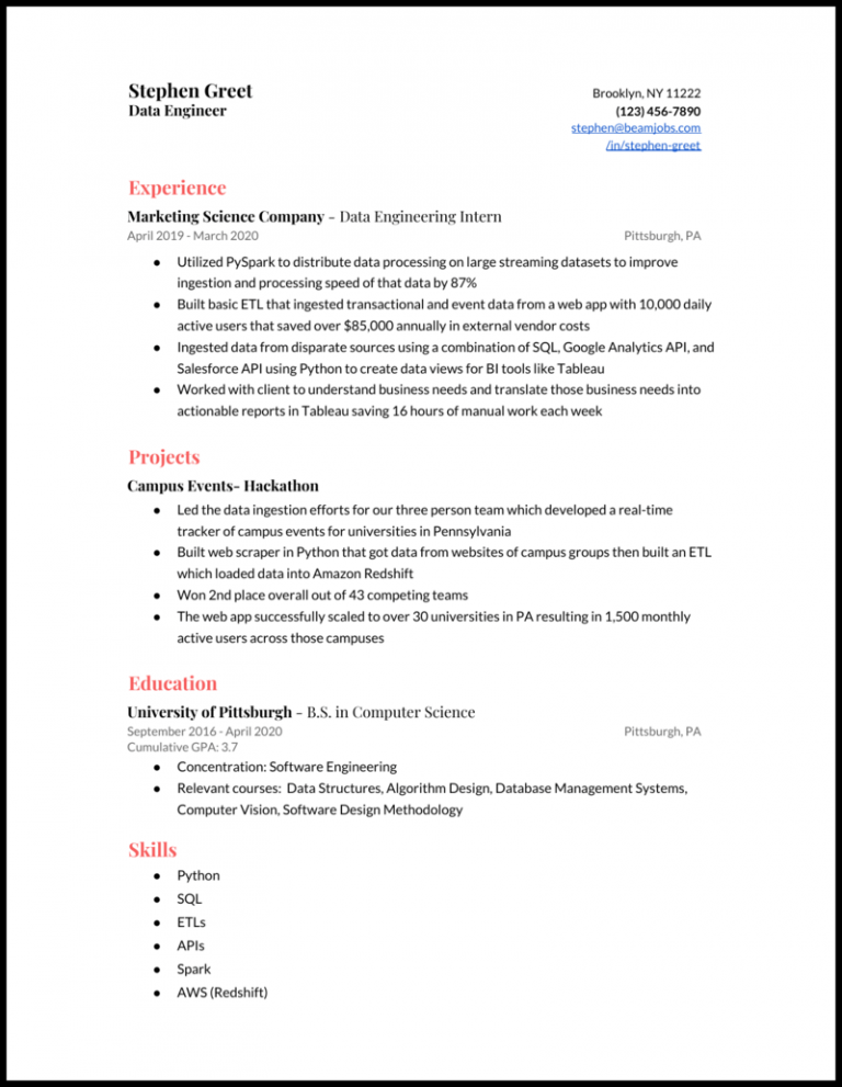 Download Free Entry Level Data Engineer Resume Example .Docx (Word ...