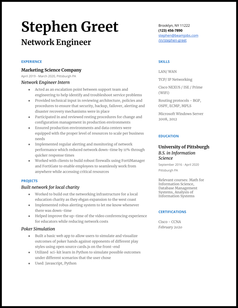 Entry Level Network Engineer Resume .Docx (Word)