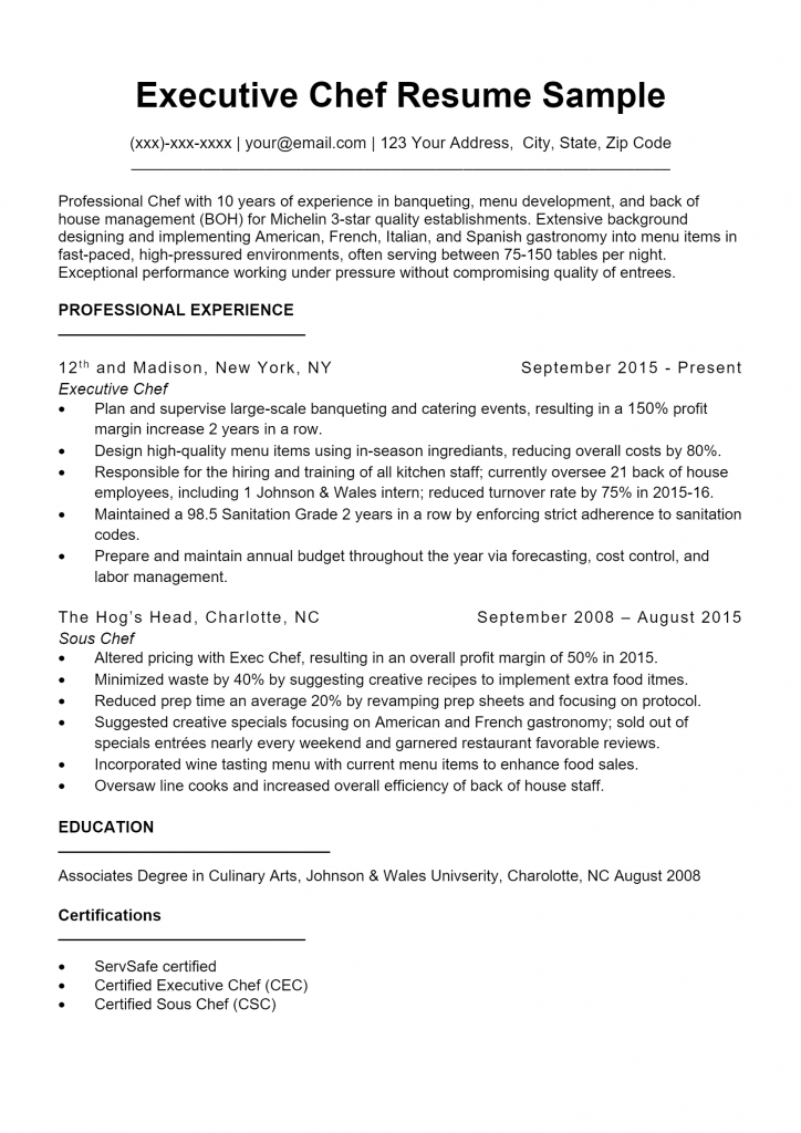 Executive Chef Resume .Docx (Word)