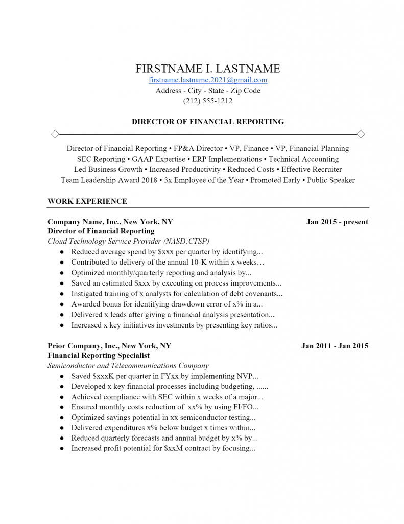 Finance Resume .Docx (Word)