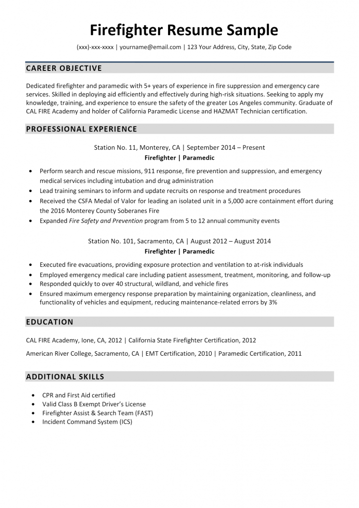 Firefighter Resume .Docx (Word)