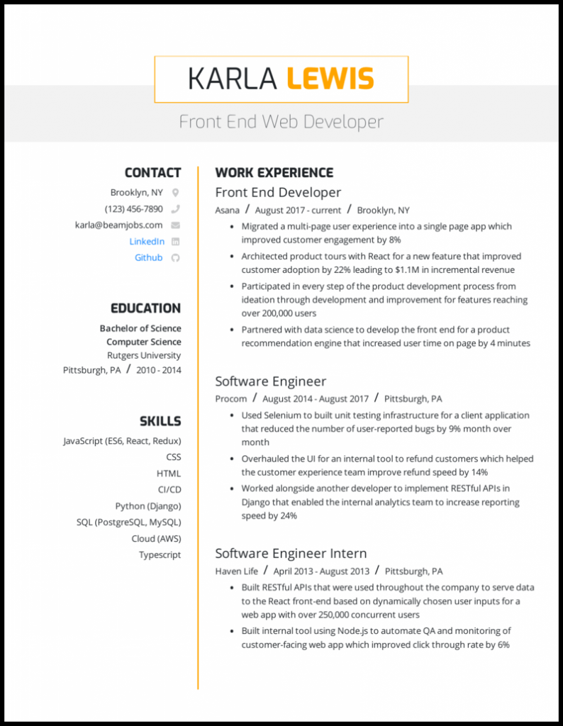 Front End Web Developer Resume Sample .Docx (Word)